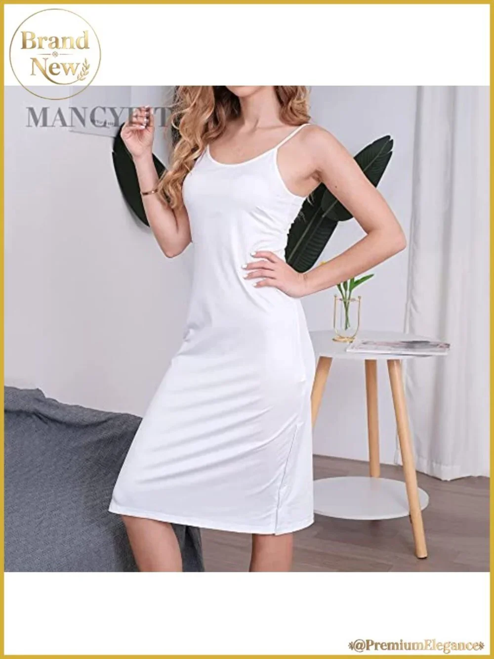 Full Slip Dress Women Button Side Slits Adjustable Straps Sleeveless Loose Fit